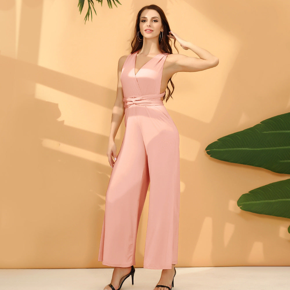 Women's Multi-Rope Cross Bandage Cropped Jumpsuit