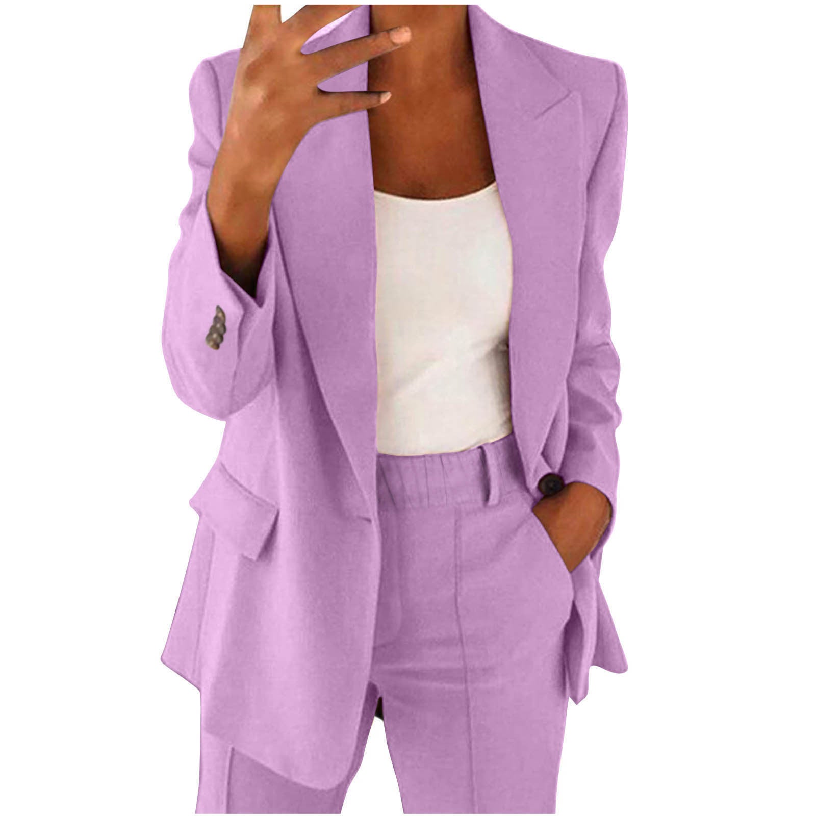 Slim Lapel Cardigan Suit Set with Button Detail