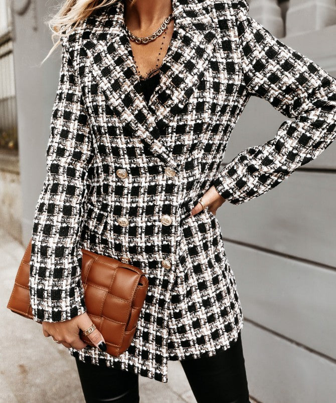 Long-Sleeve Double-Breasted Woolen Blazer Coat