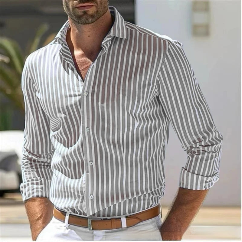 Men's Slim Striped Long Sleeve Shirt Youth Fashion