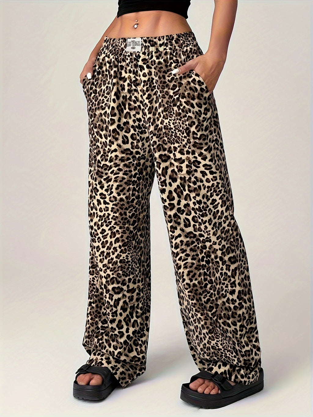 Leopard Print High Waist Loose Wide Leg Trousers for Women