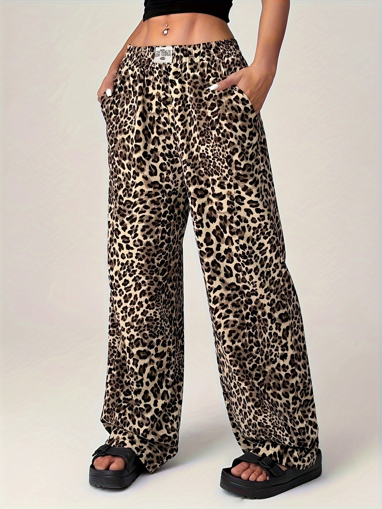 Leopard Print High Waist Loose Wide Leg Trousers for Women