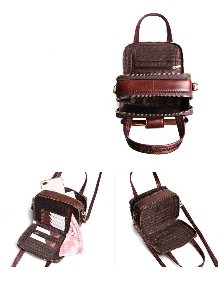 Sac à bandoulière en cuir de vachette tendance pour femme, petit format