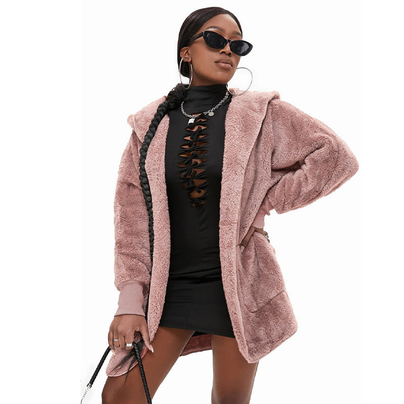 Veste Douillette à Capuche pour Femme Couleur Unie Polyester Chaud