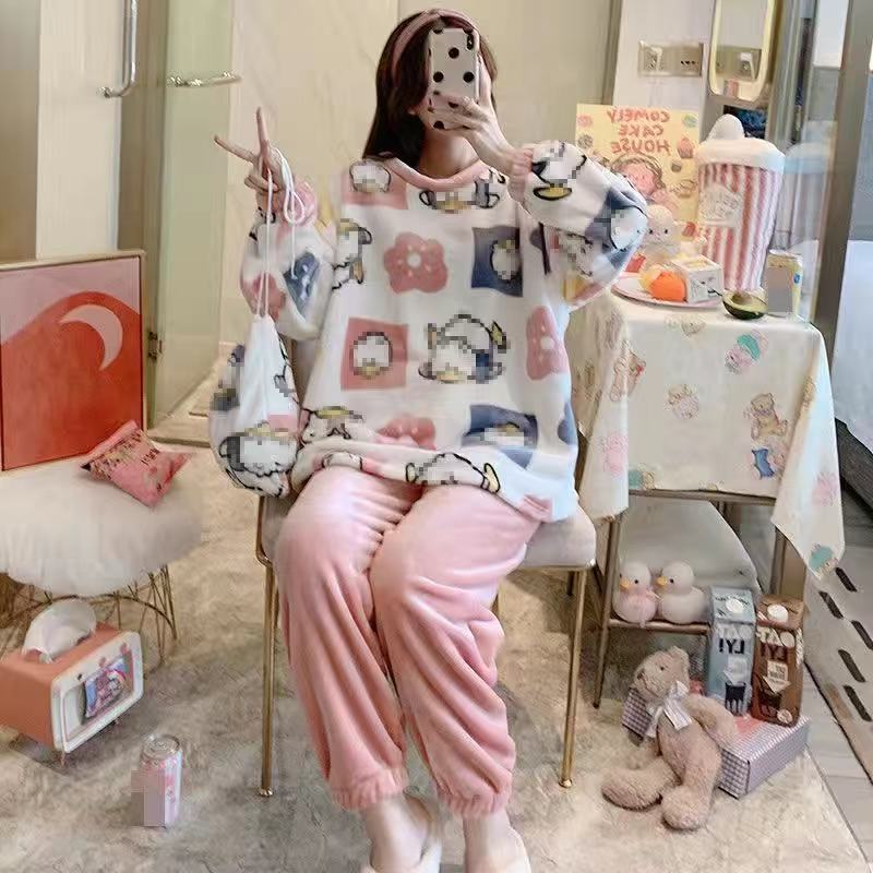 Coral Fleece Thickened Padded Winter Pajamas for Women