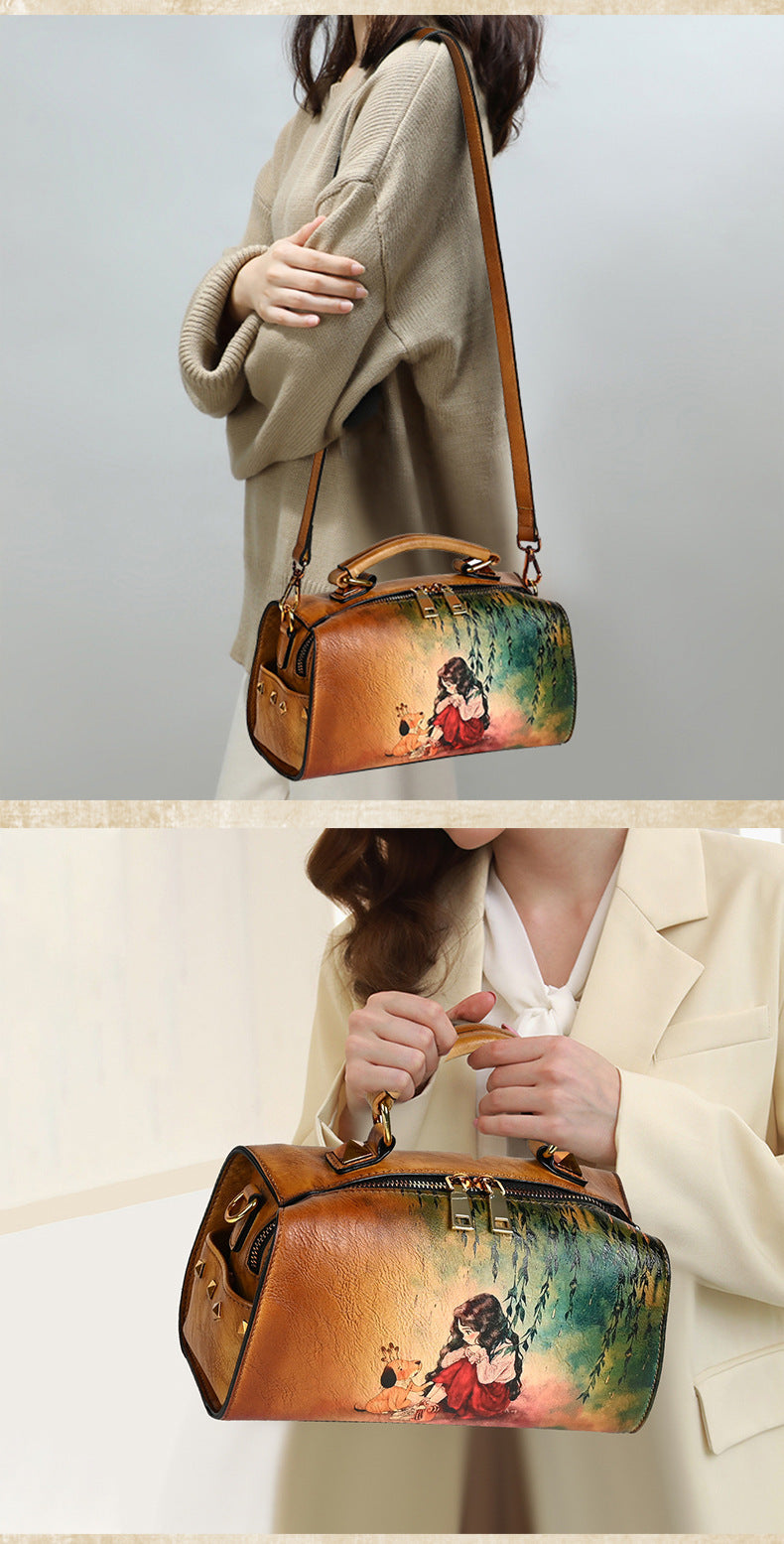 Sac à bandoulière multifonctionnel grande capacité pour femmes à dégradé dessiné à la main