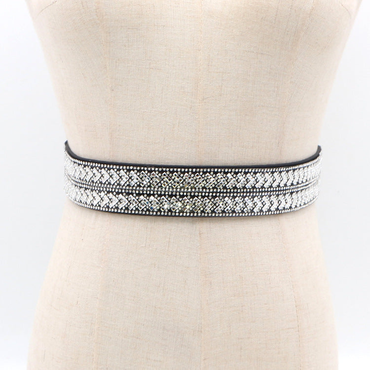 Handmade Rhinestone Inlaid Elastic Girdle 71.5cm Waist Seal for Women