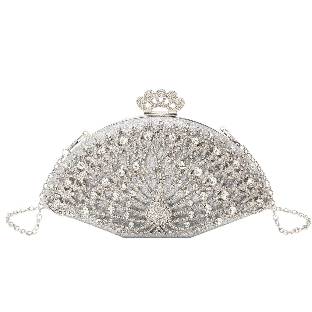 Sac de soirée pour femmes, forme coquillage en PU avec diamants, argent et or