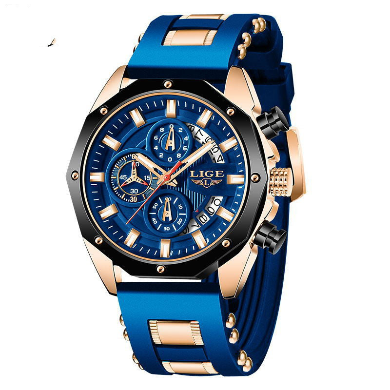 Luxury Mens Silicone Sport Watch Quartz Waterproof Chronograph Date 46mm Dial