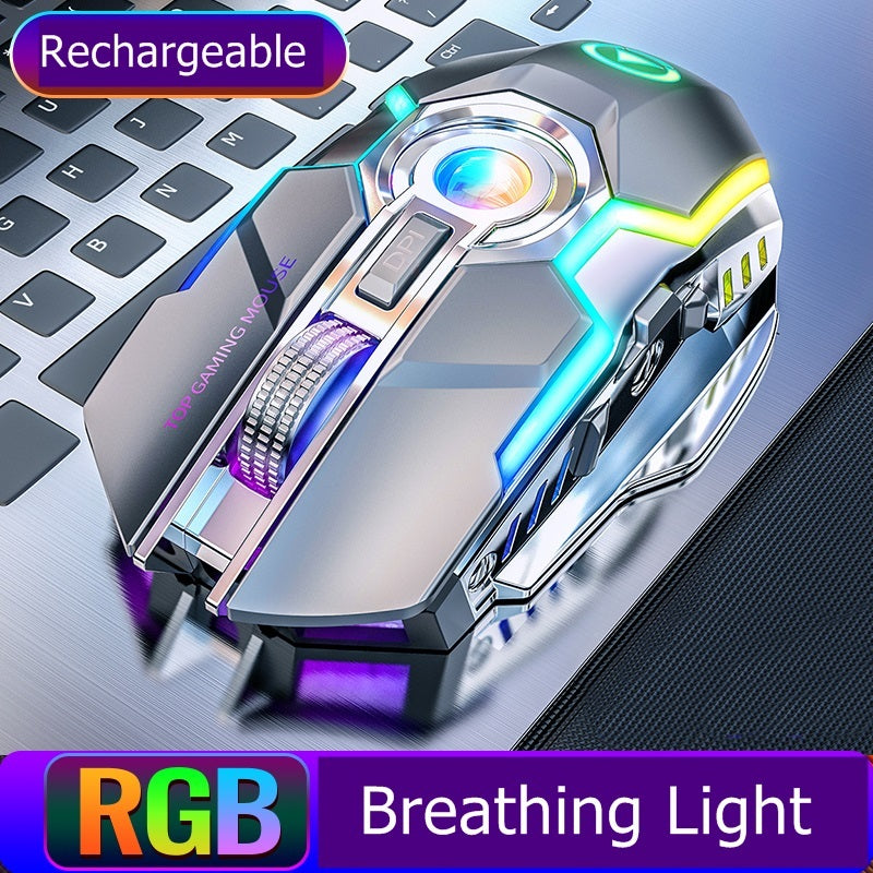Wireless RGB Gaming Mouse Rechargeable with Mute Button