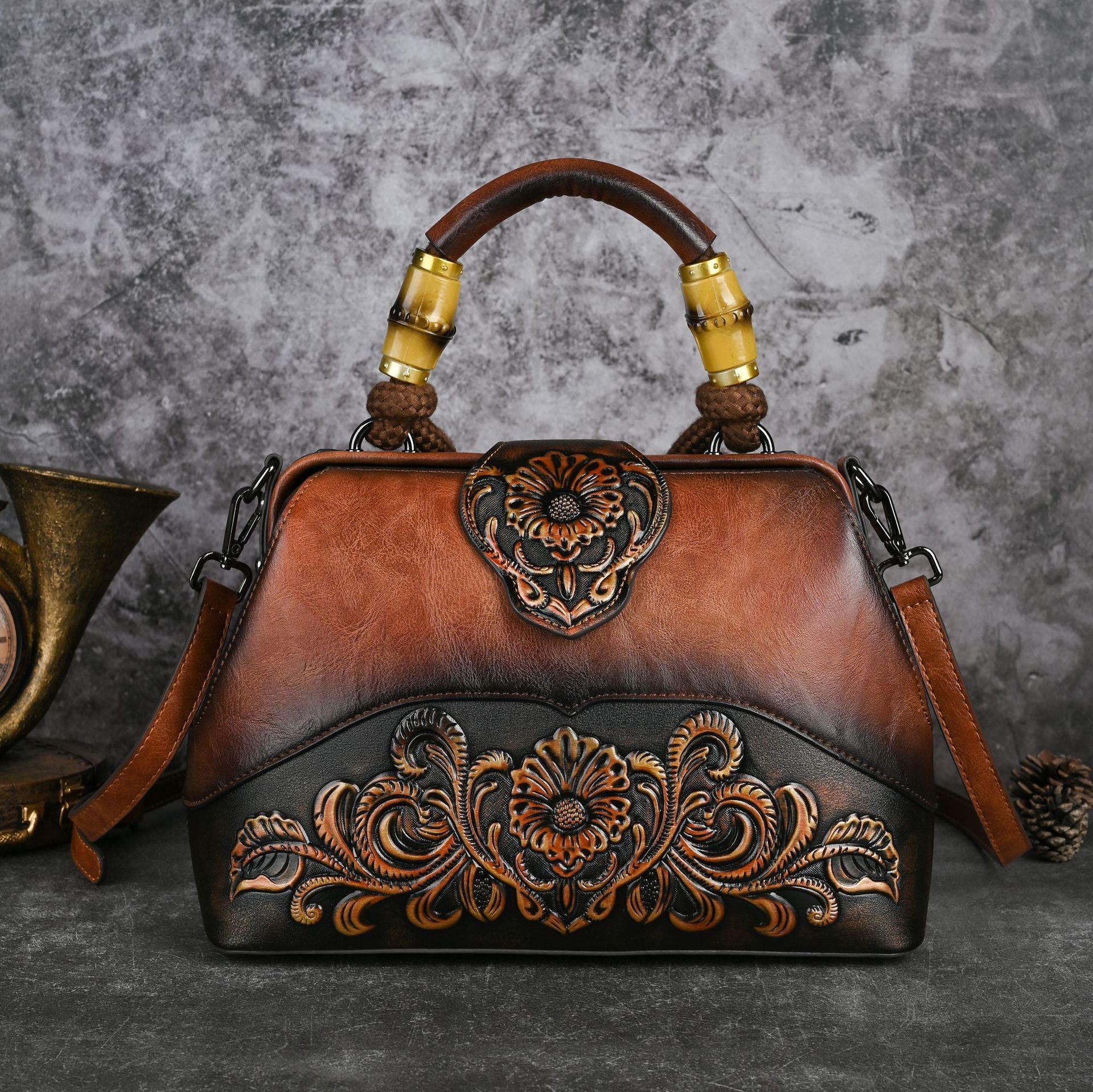 Retro Embossed PU Crossbody Dumpling Handbag with Lock Buckle