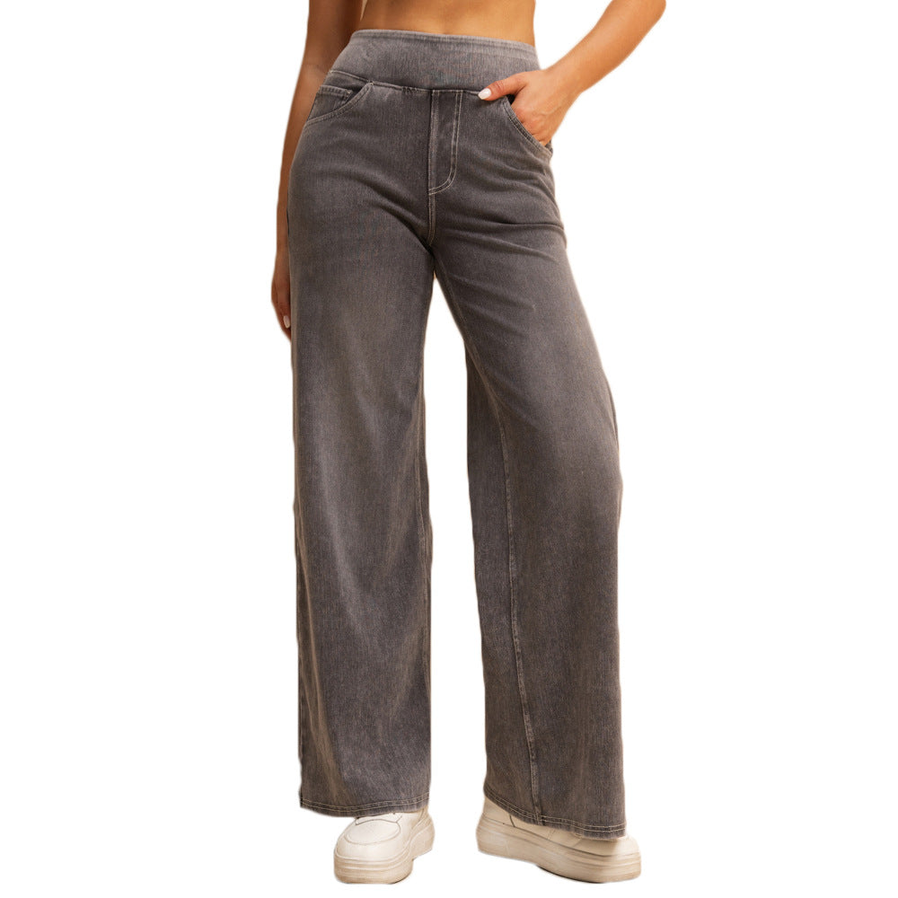 Jeans en coton amples gris clair taille haute pour femme