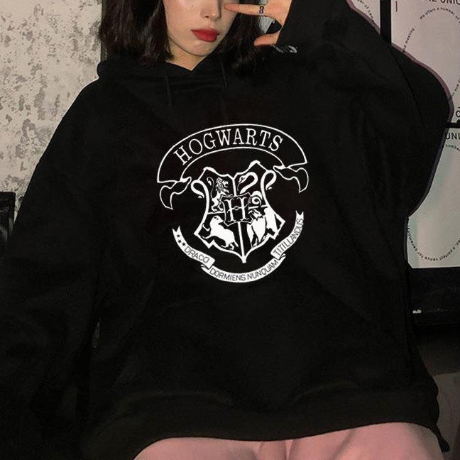 Autumn Winter Casual Loose-Fit Printed Hoodie Sweater