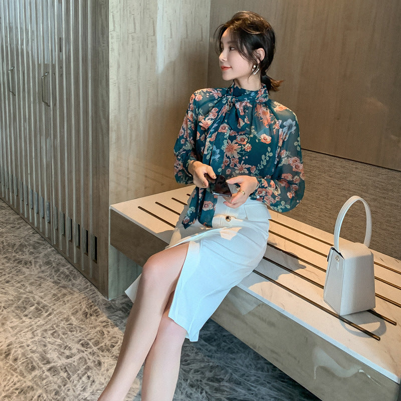 Women's Floral Shirt with Lantern Sleeves – S, M, L