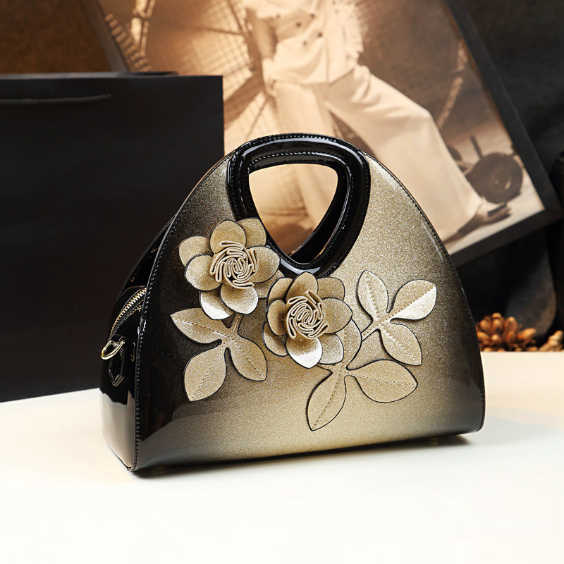 Personalized Flower Dumpling Patent Leather Messenger Bag