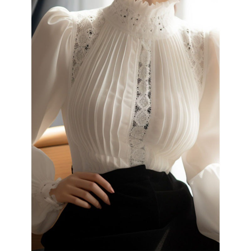 White Puff Sleeve Stand Collar Top