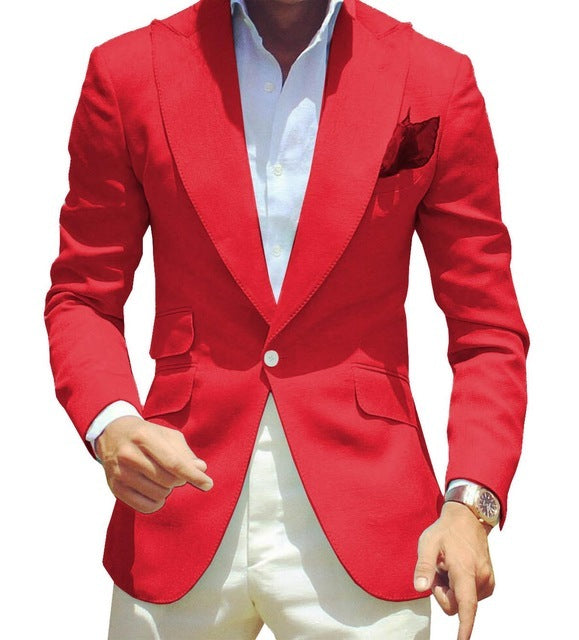 Men's Pure Color Polyester Suit Jacket Simple Temperament