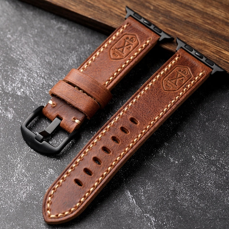 Vintage Handmade Leather Watch Strap 41-45MM Dark & Light Brown