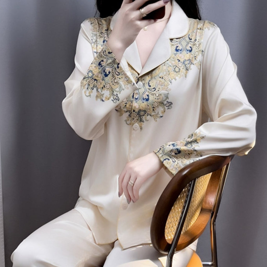 Pantalon à manches longues en soie glacée abricot pour le printemps et l'automne au quotidien