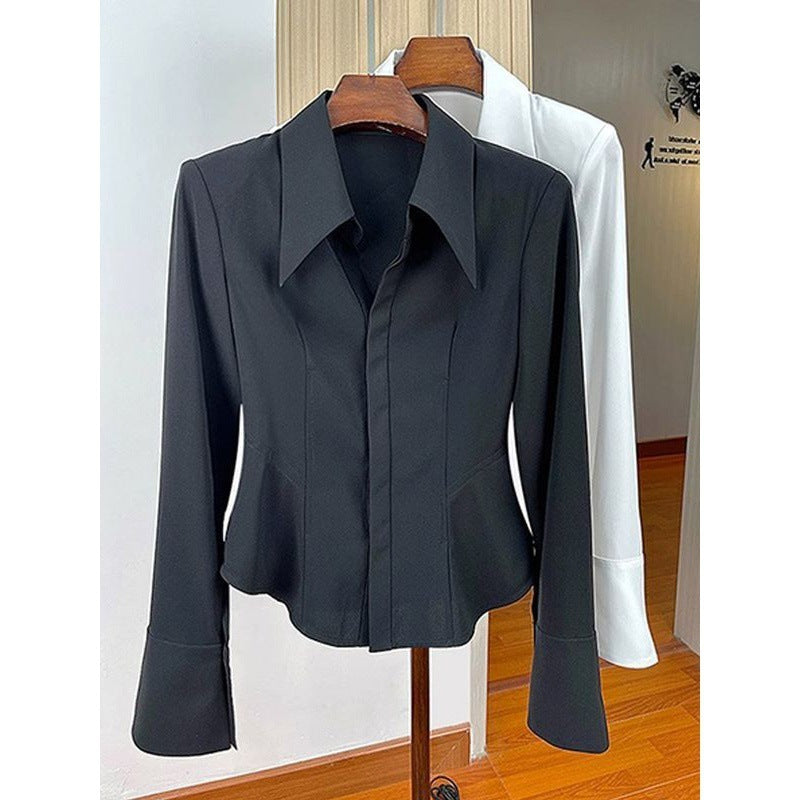 Slim-Fit Short French Waist Shirt for Workplace