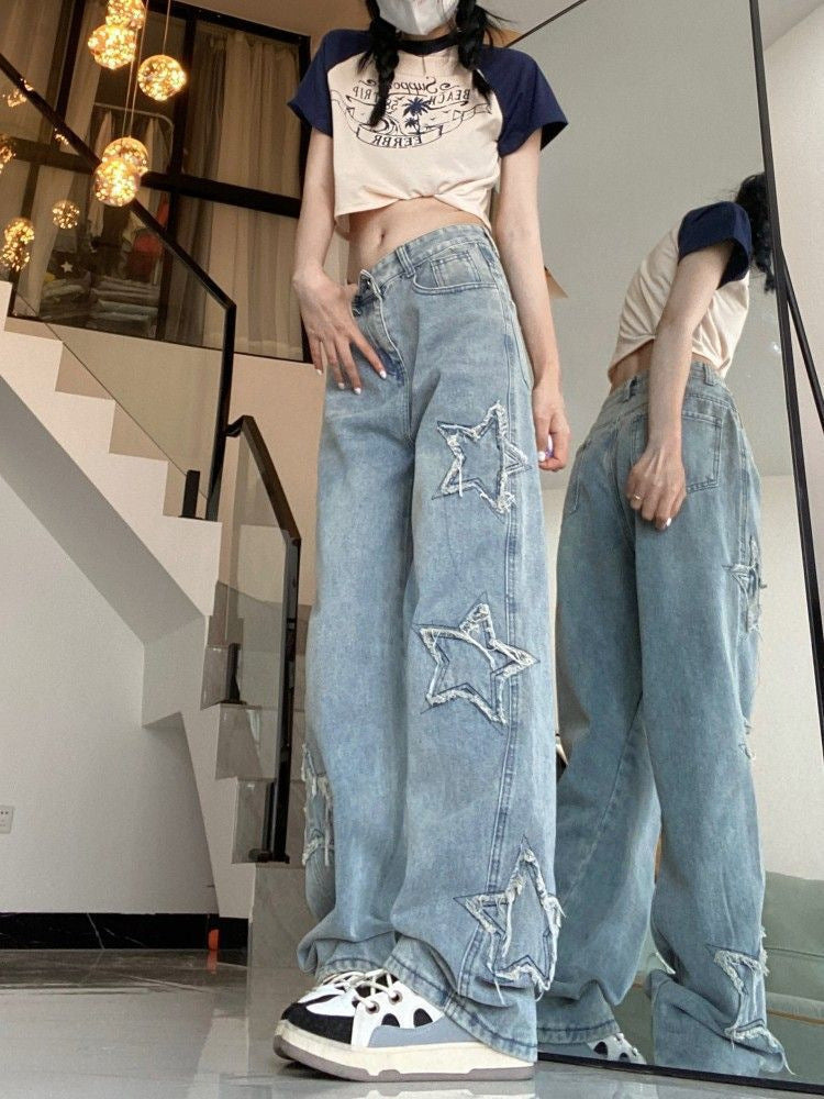 Women's Retro Blue Denim High Street Jeans