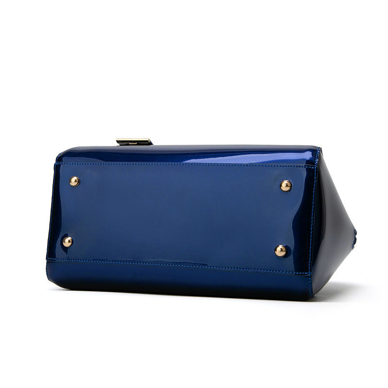 Blue Patent Leather Medium Shiny One-Shoulder Handbag