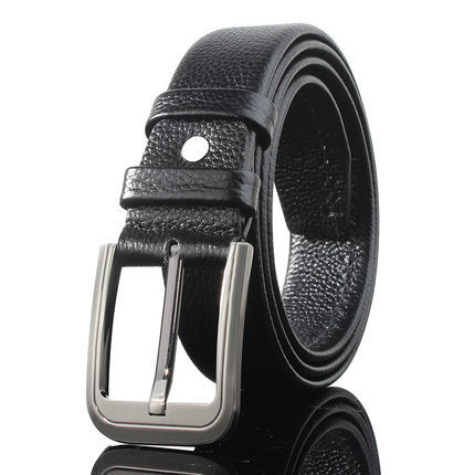 Men's Casual Leather Belt with Litchi Pattern Pin Buckle - Black & Brown, 115-130cm