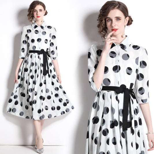 Women's Polka Dot Print Shirt Dress