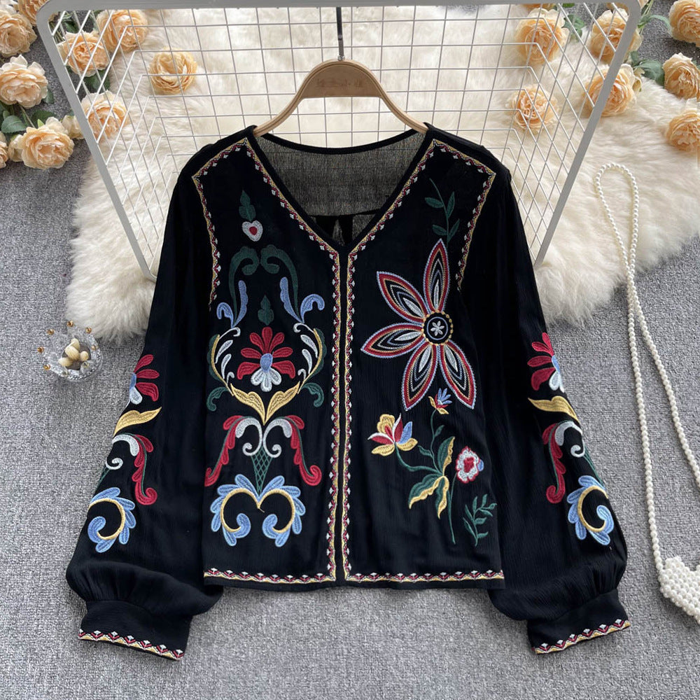 Women's Cotton Chiffon Embroidered Top - One Size, Multiple Colors