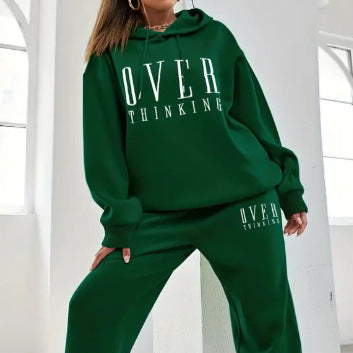 Ensemble de survêtement épais vert à capuche et à manches longues