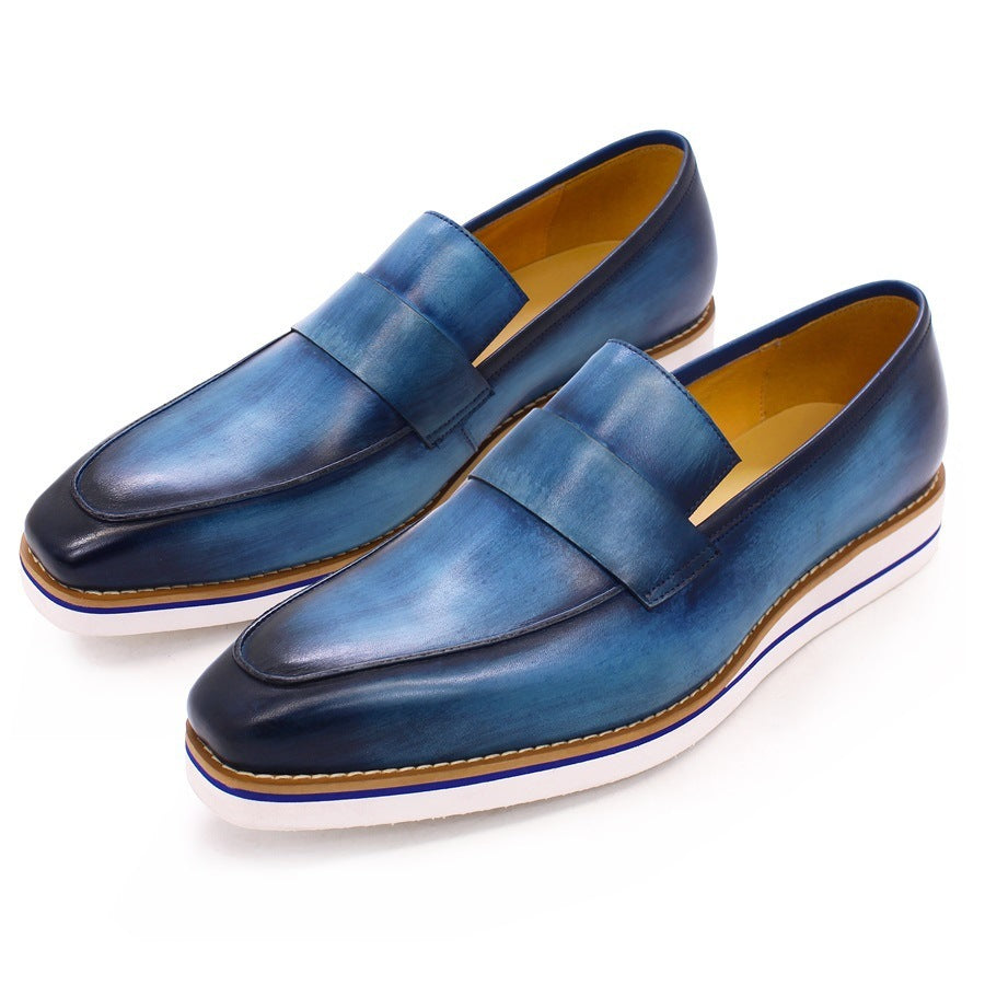 Men's Handmade Cowhide Leather Casual Shoes, Blue & Black, Sizes 39-46
