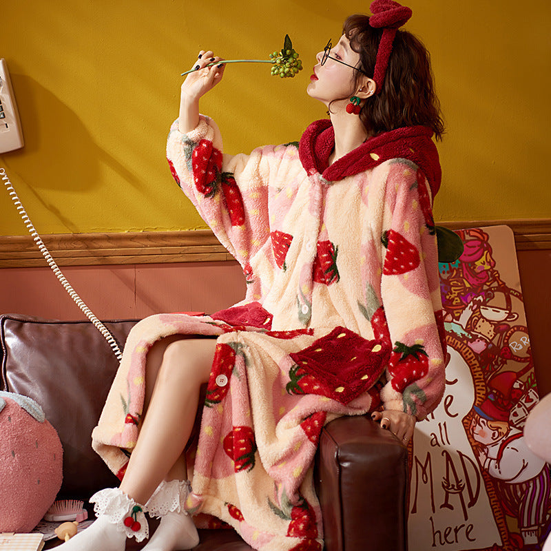 Winter Fleece-Lined Thickened Flannel Pajamas for Outdoor Wear