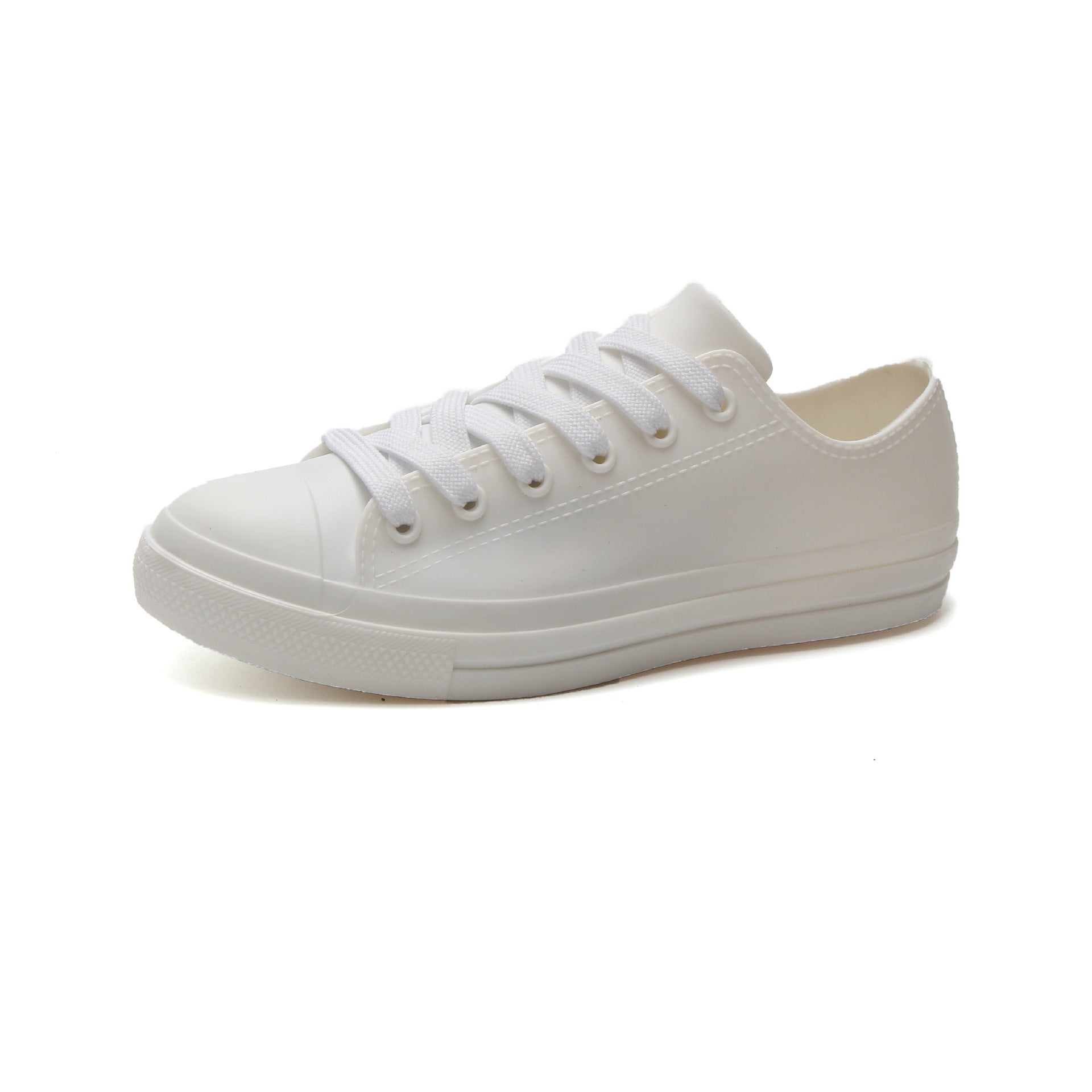 Bottes de Pluie Blanches Basses en PVC pour Femme Talon Plat Décontracté
