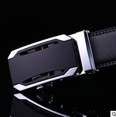 Men's Leather Automatic Buckle Belt 3.55CM Wide with Gold Buckle Head