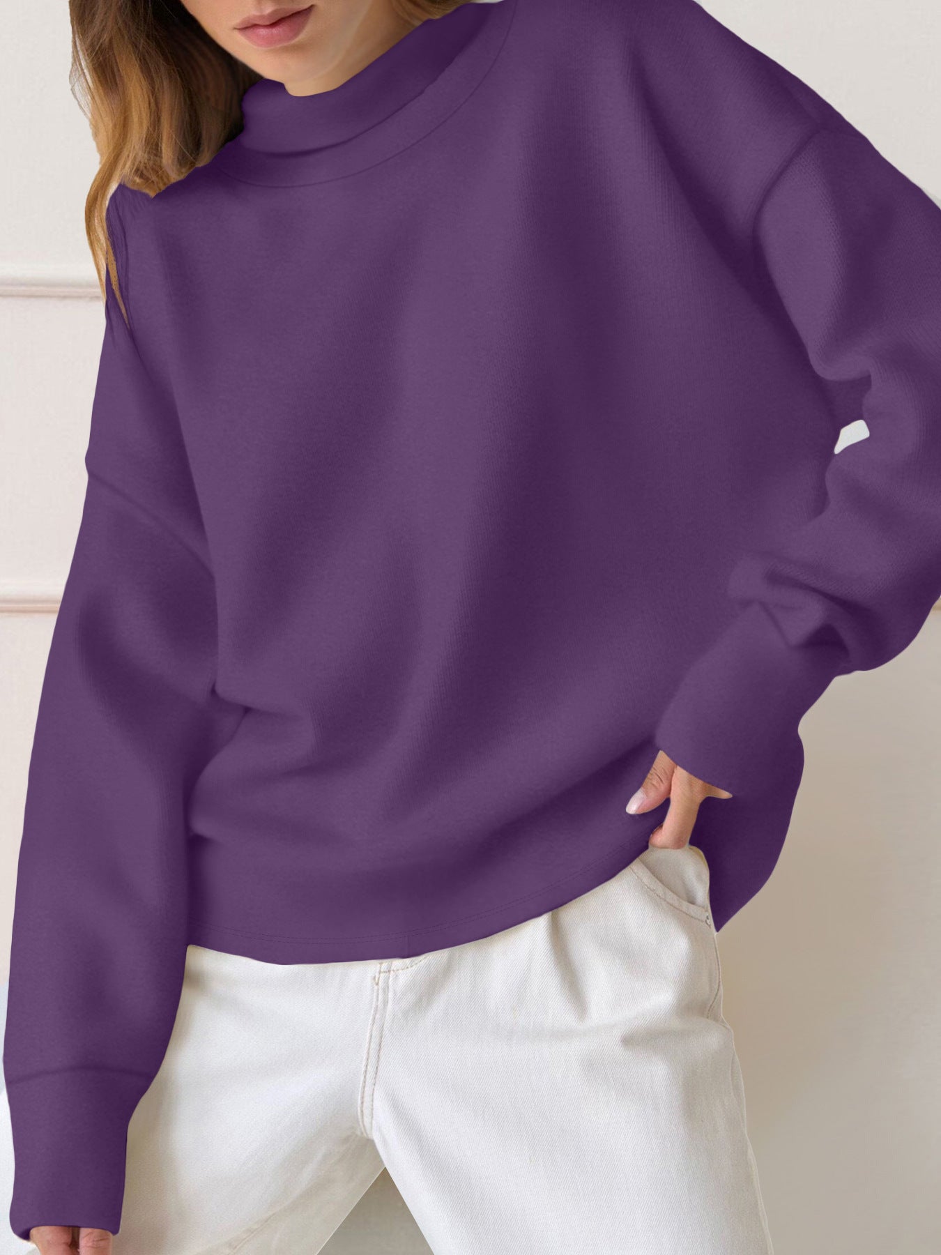 Fashion Simple Solid Color Long Sleeve Sweatshirt Versatile