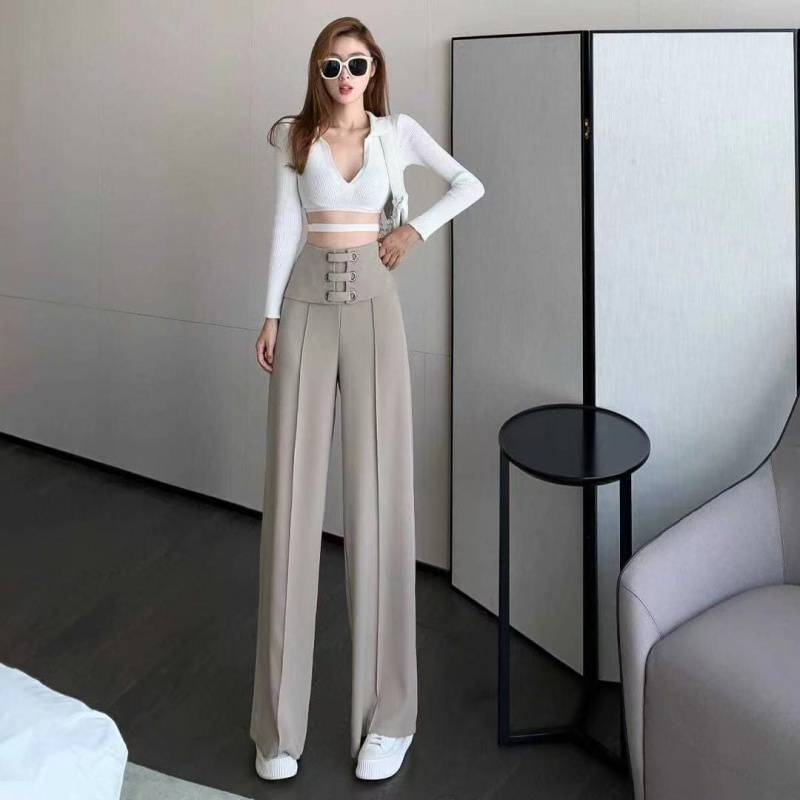 بناطيل نسائية بخصر عالٍ وأرجل واسعة مستقيمة منسدلة لربيع وخريف