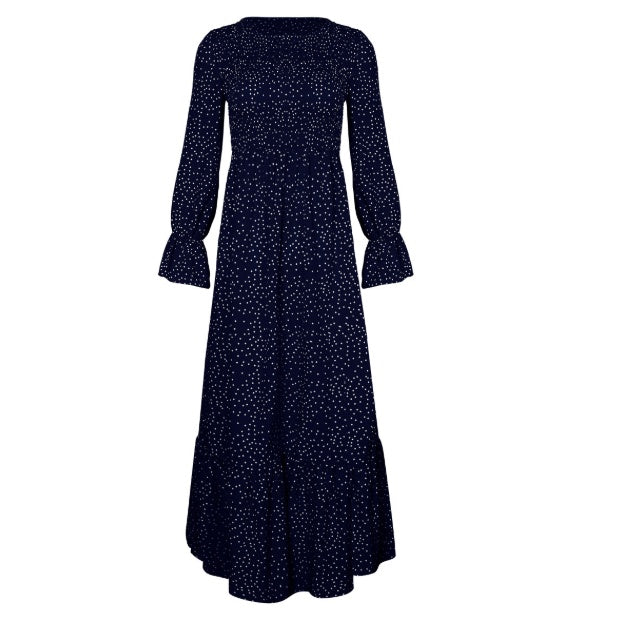 Polka Dot Long Sleeve Cotton Blend Dress in Multiple Colors
