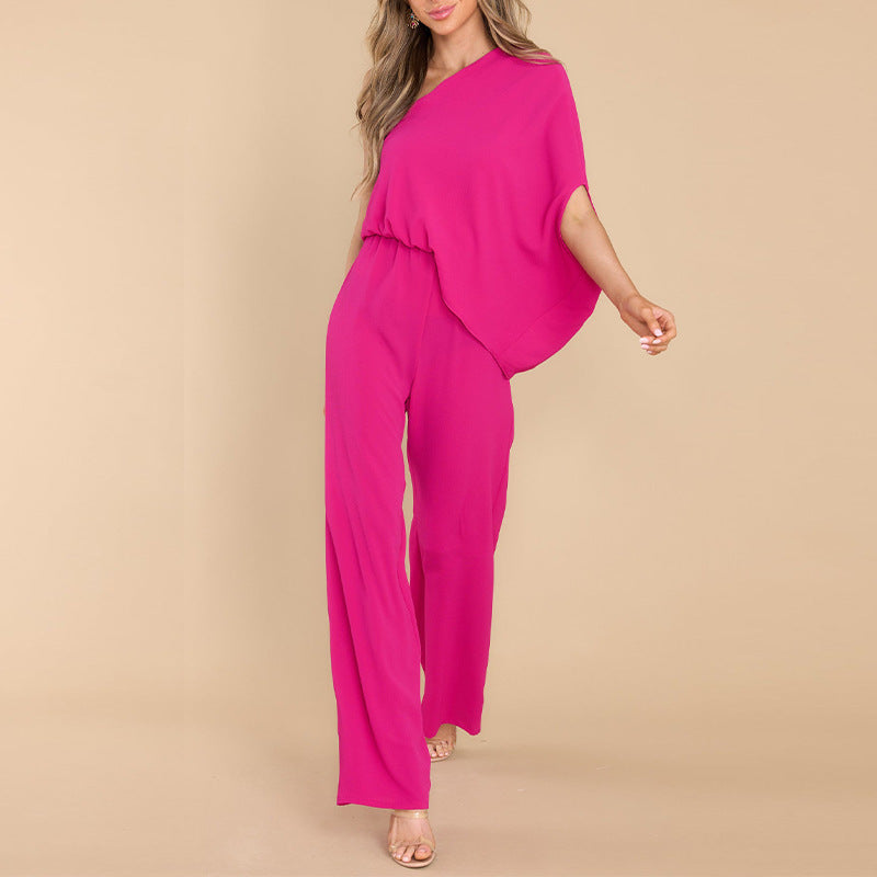 Combinaison décontractée asymétrique en polyester à épaules dénudées pour femme