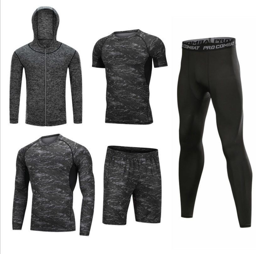 Ensemble Sport Homme Séchage Rapide à Capuche Manches Longues Pantalon Neuf Points Fitness Course à Pied
