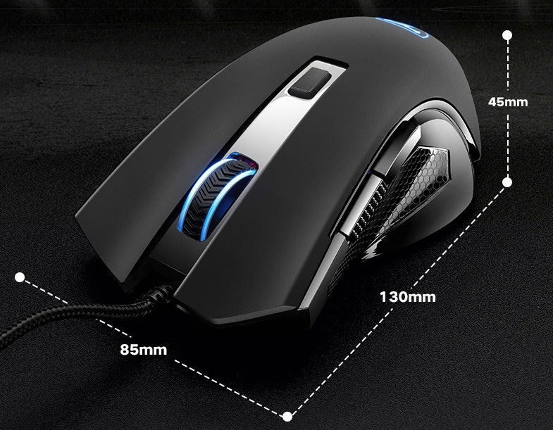 Souris de jeu USB filaire avec 6 boutons, 130x85x45mm, 128g, 8M de clics