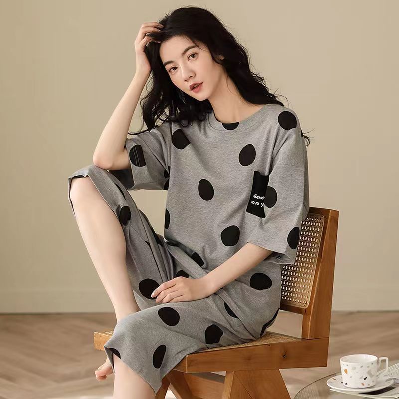 Pajamas Women's Short-sleeved Cropped Pants Suit Plus Size Homewear