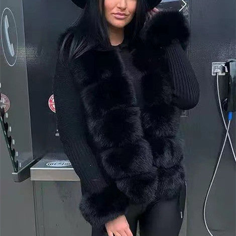 Gilet en Tricot Femme avec Manches Amovibles Couleur Unie Patte de Boutonnage