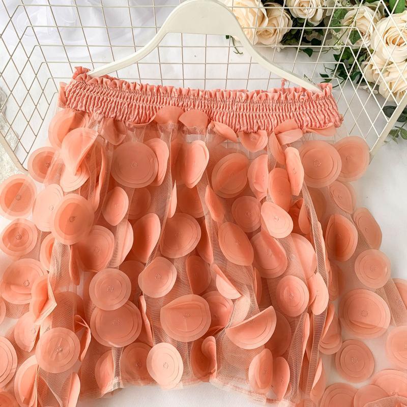 3D Flower Puff Sleeve Cotton Chiffon Top