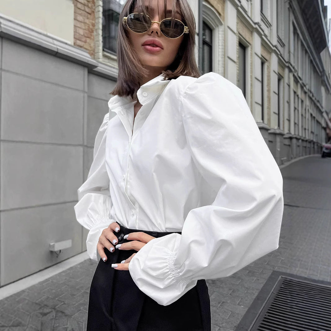 Chemise Blanche Ample à Manches Bouffantes pour Femme