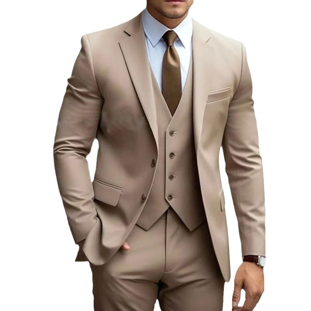 Men's Business Casual Slim Fit Three-Piece Suit Cotton Blend