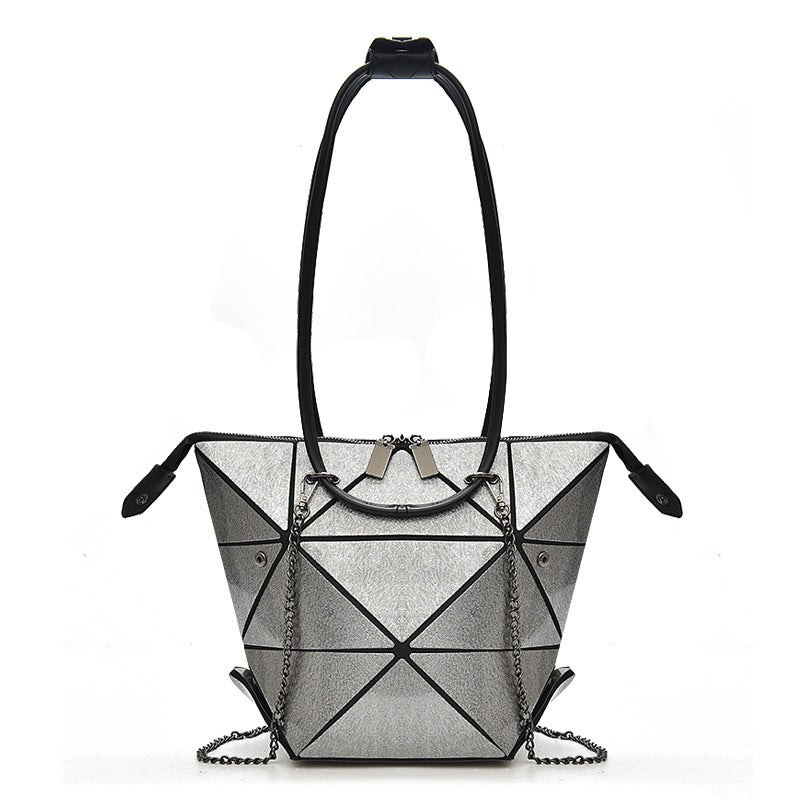 Trendy Medium Folding Geometric Diamond Laser Variety Bag with Zipper