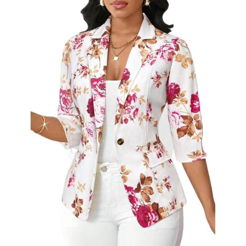 Veste florale tendance pour femme, coloris noir, rose et rouge rosé, tailles S-XL