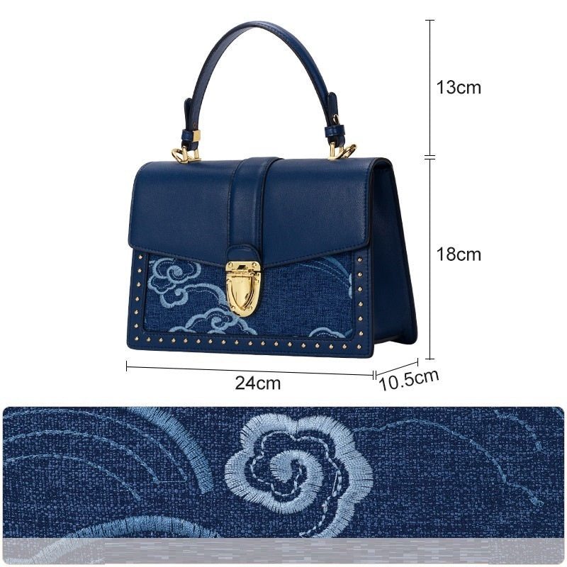 Sac bandoulière en cuir de vachette grande capacité avec serrure - Tendance et polyvalent