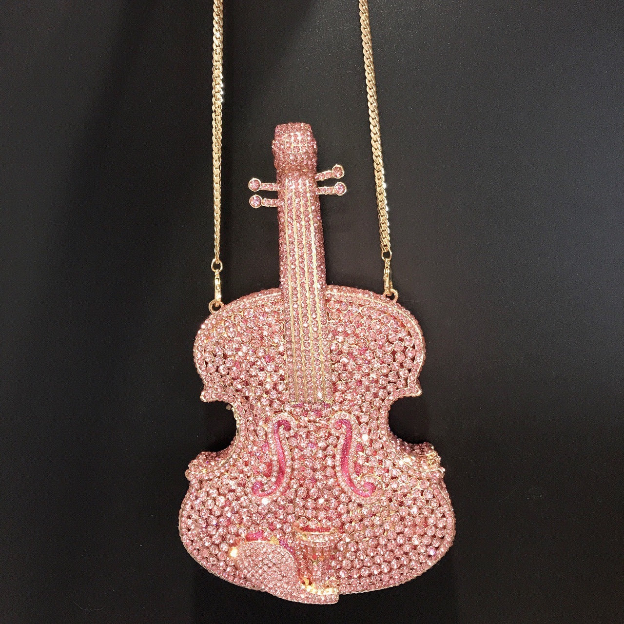 Sac à Bandoulière Violon Rose Taille Diamant avec Strass, Petit PU, 22.5cm