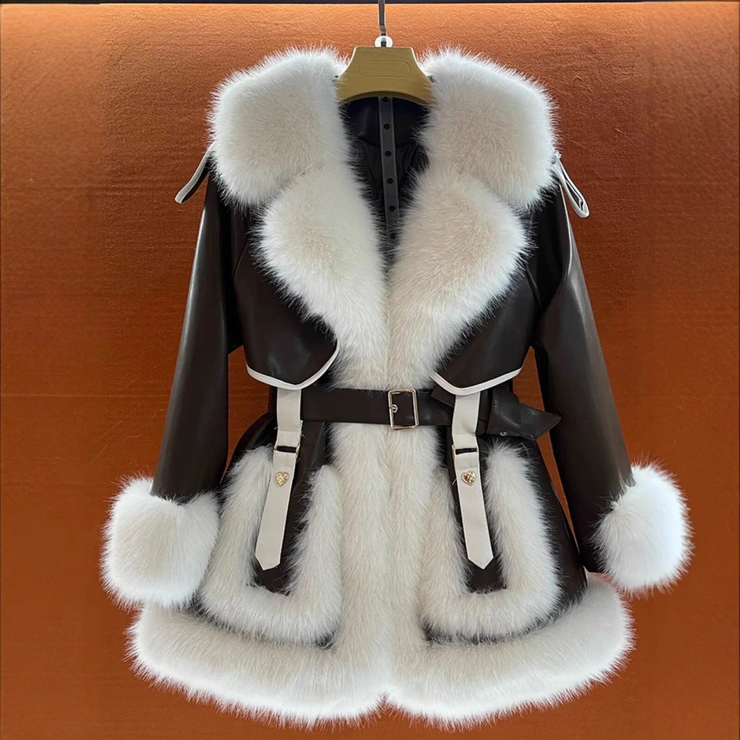 Elegant Women's Faux Fur Coat with Big Fur Collar